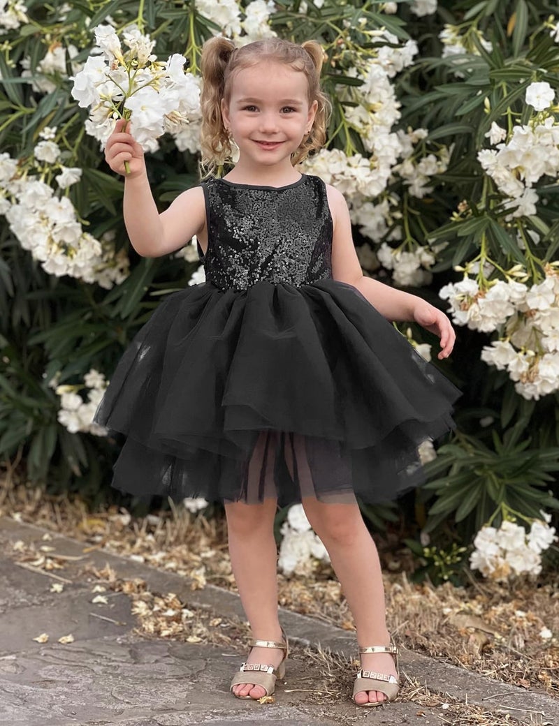AGQT Toddler Girls Birthday Tutu Dress Sequin Tulle Soft Lined Formal Princess Dresses for Party Wedding Black 3-4 Years - Image 3